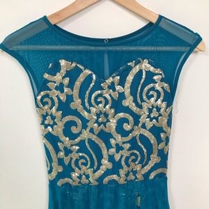 Mesh Gold Sequin Leotard Dress